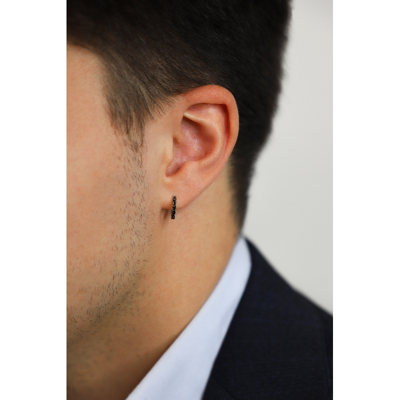 Créole mono homme en or blanc 18 carats avec diamants noirs