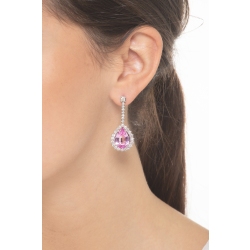 Boucles d’oreilles en or blanc 18k avec saphirs roses en forme de goutte d’environ 15x10 mm et diamants 2