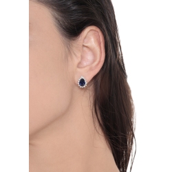 Boucles d'oreilles avec saphir bleu et diamants en or blanc 18k  2