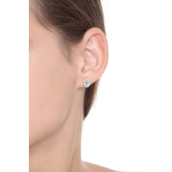 Boucles d'Oreilles en Or Blanc 18k avec AigueMarine Ovale et Diamants 2