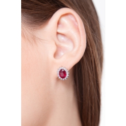 Boucles d'Oreilles en Or Blanc 18k avec Rubis Ovale et Diamants 2