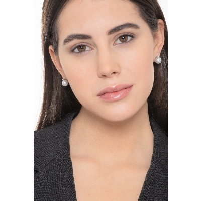 Boucles d'oreilles en or blanc 18k avec perles et diamants