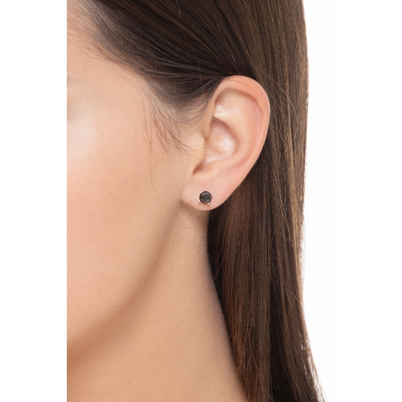 Boucles d'oreilles en or blanc 18k avec diamant noir