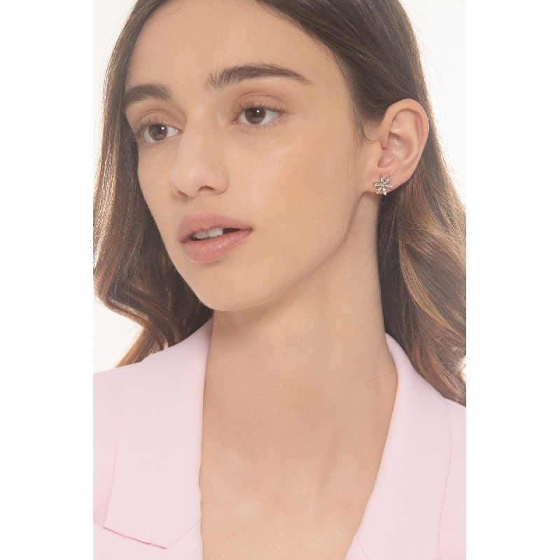 Boucles d’oreilles fleur en or blanc 18k en diamants