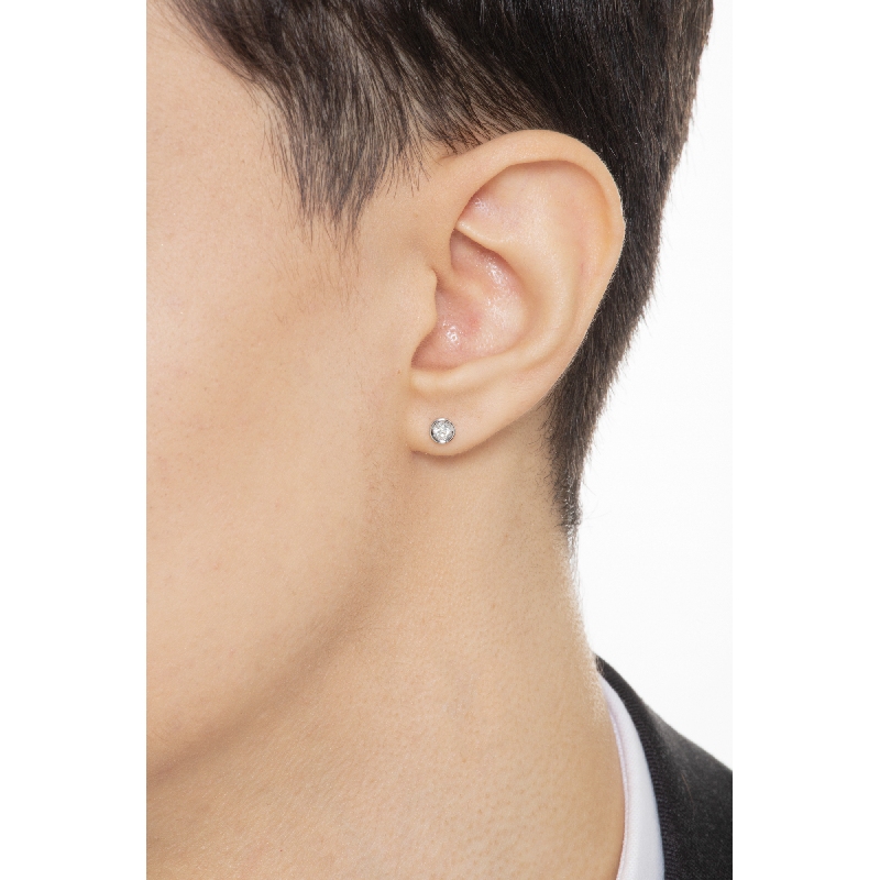 Boucle d'oreille homme mono en or blanc 18k avec diamant