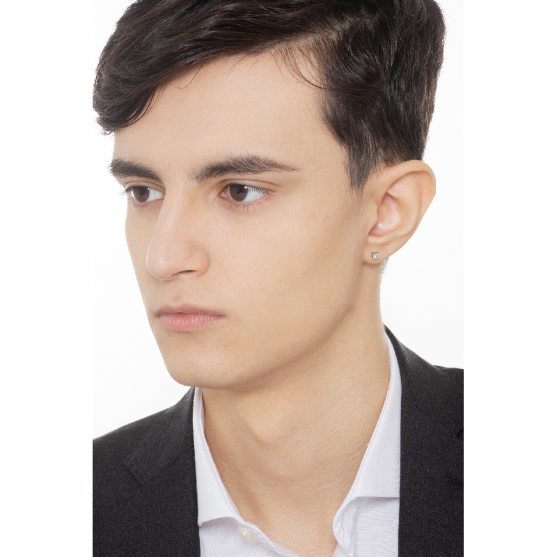 Boucle d'oreille individuelle or blanc 750 diamant homme