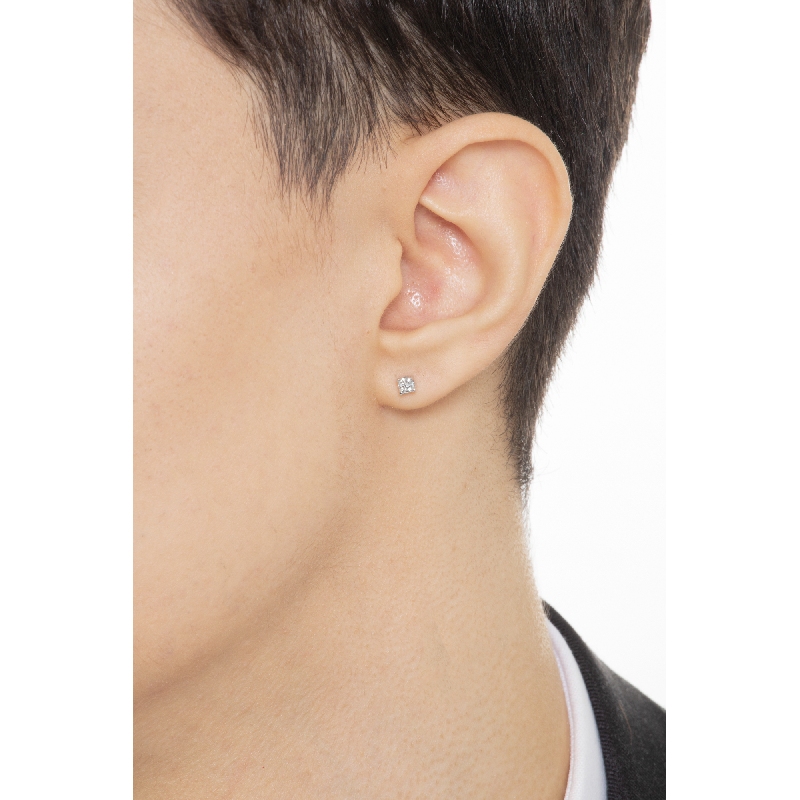 Boucle d'oreille individuelle or blanc 750 diamant homme