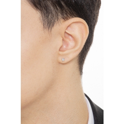 Boucle d'oreille individuelle or blanc 750 diamant homme