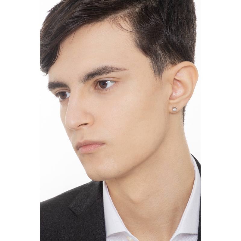 Boucle d'oreille individuelle diamant et or blanc 18k homme