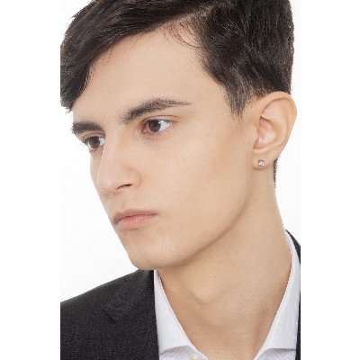 Boucle d'oreille individuelle diamant et or blanc 18k homme