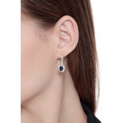 Boucles d’Oreilles Dormeuses en Or Blanc 18k avec Saphirs Bleus et Diamants 2