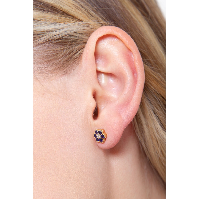  Boucles d’oreilles en or jaune avec diamants et saphirs bleus