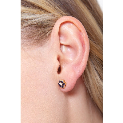  Boucles d’oreilles en or jaune avec diamants et saphirs bleus