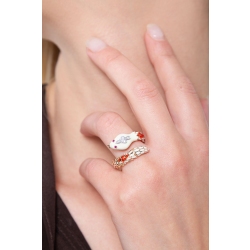 Bague en or rose 18k avec serpent à double spirale diamants  2