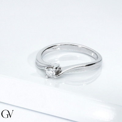 Solitaire bague en or blanc 18 ct avec diamant 0,10 ct