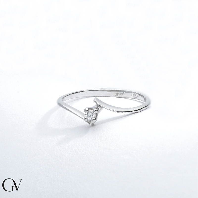 Bague Solitaire en Or Blanc 18k avec Diamant Taille Brillante 0.04 ct