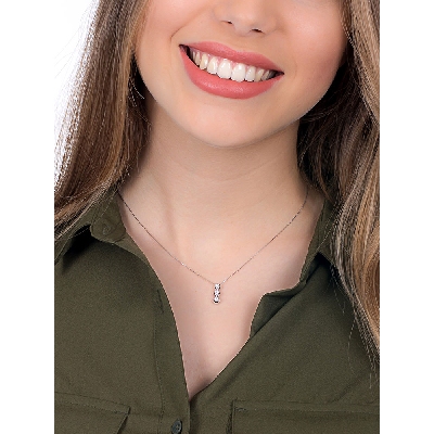 Collier or blanc 18k avec pendentif trilogy diamants 0.12 ct