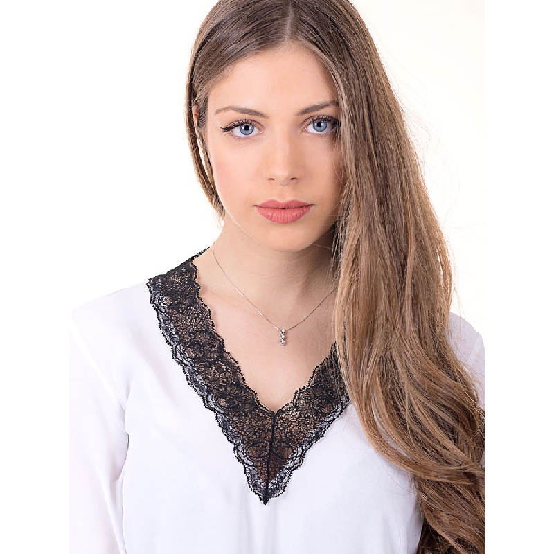  Collier en or blanc 18k pendentif trilogy en diamants ct 0,15