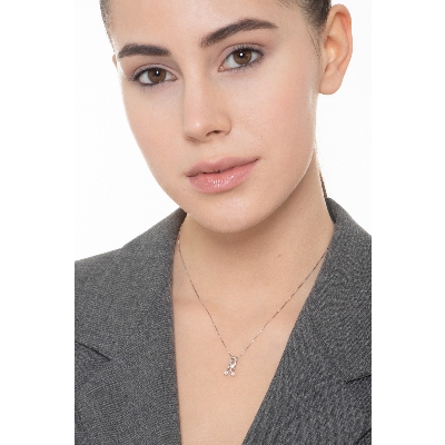 Collier or blanc 18k avec pendentif trilogy diamants