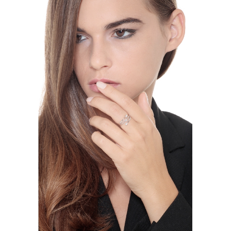 Bague trilogie femme en or blanc 18k avec diamants ct. 0,15