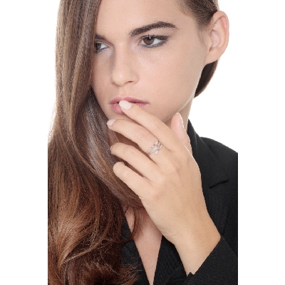 Bague trilogie femme en or blanc 18k avec diamants ct. 0,15