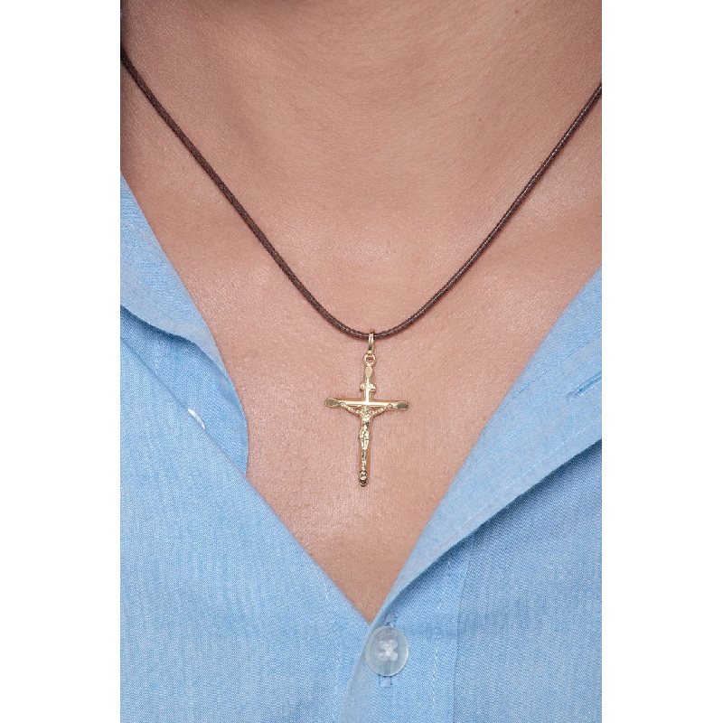 Pendentif Croix en Or Jaune 18k avec Christ