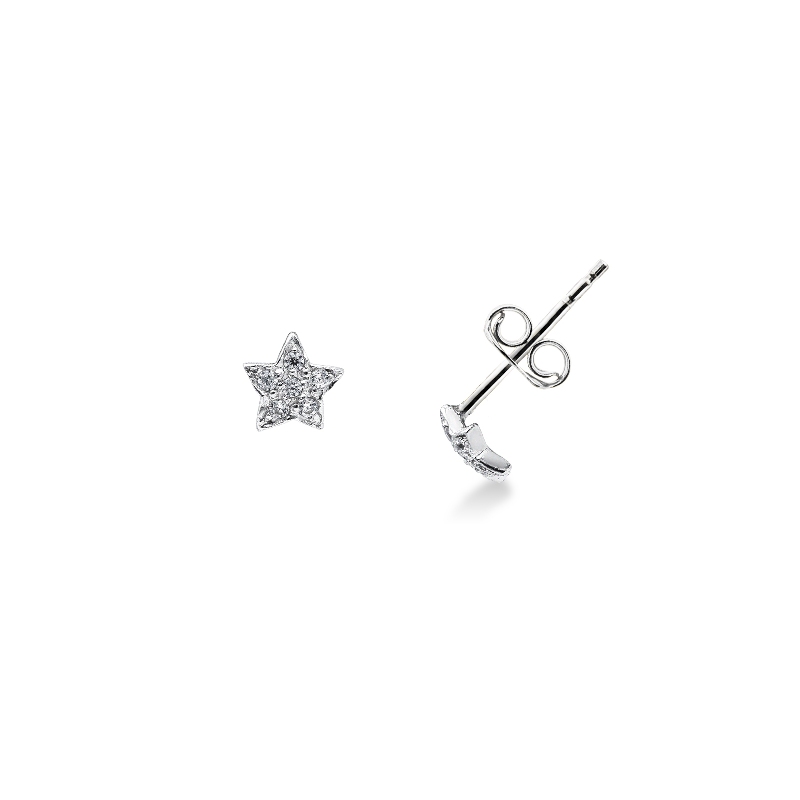 Boucles d'oreilles puces étoile en or blanc 18k avec zircones