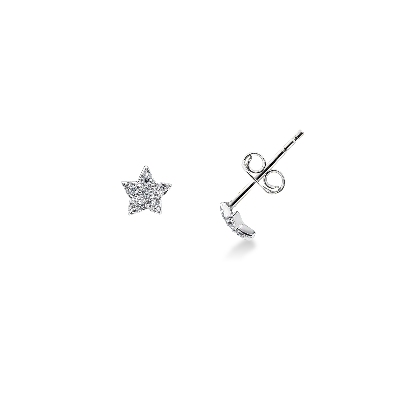 Boucles d'oreilles puces étoile en or blanc 18k avec zircones