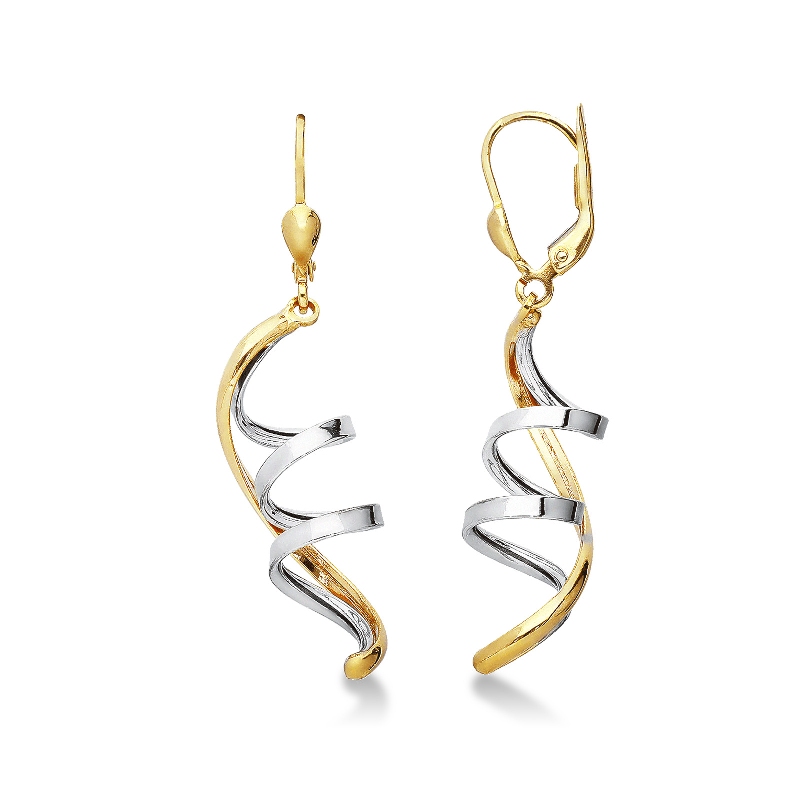 Boucles d’oreilles en or jaune et blanc 18k design en spirale