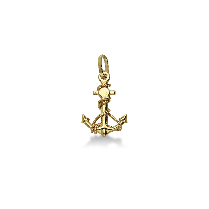 Pendentif Ancre avec Cordages en Or Jaune 18k