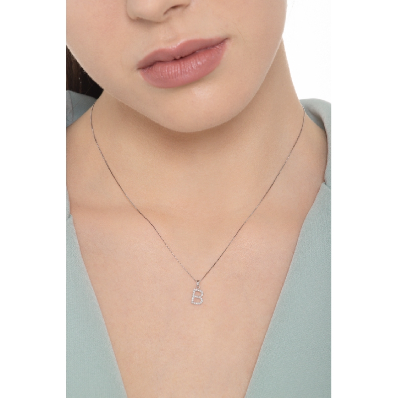 Collier or blanc 18k lettre B diamant 0,80 cm