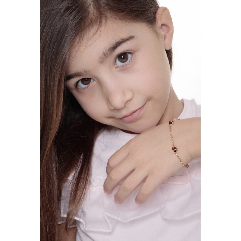 Bracelet fillette or jaune 18k coccinelles émaillées