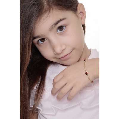 Bracelet fillette or jaune 18k coccinelles émaillées