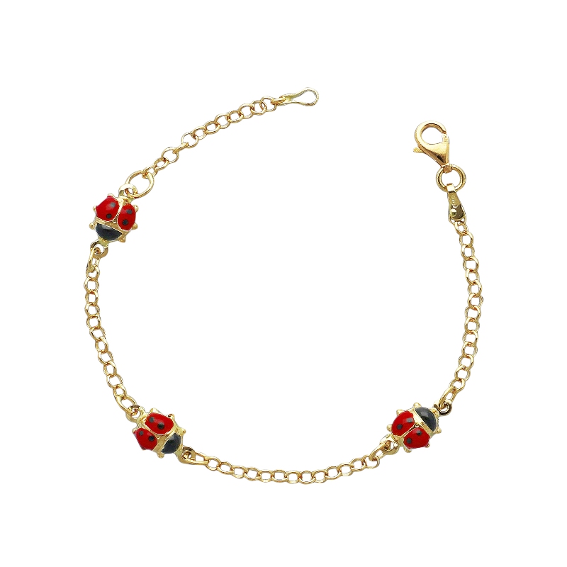 Bracelet fillette or jaune 18k coccinelles émaillées