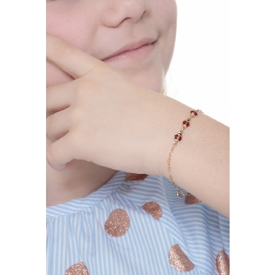 Bracelet enfant avec trois coccinelles émaillées en or jaune 18k