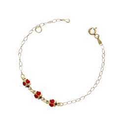 Bracelet enfant avec trois coccinelles émaillées en or jaune 18k