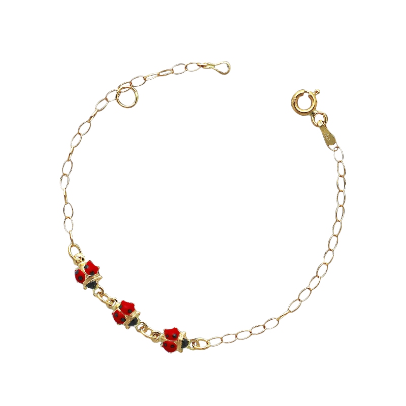 Bracelet enfant avec trois coccinelles émaillées en or jaune 18k