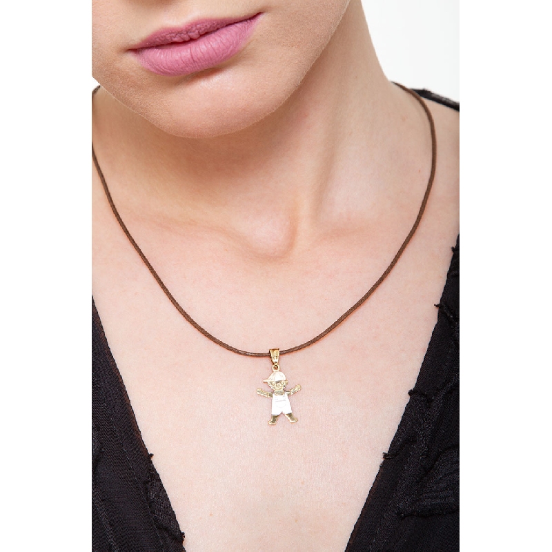 Pendentif enfant en or blanc, jaune et rose