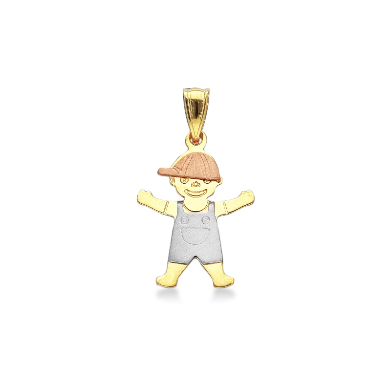 Pendentif enfant en or blanc, jaune et rose