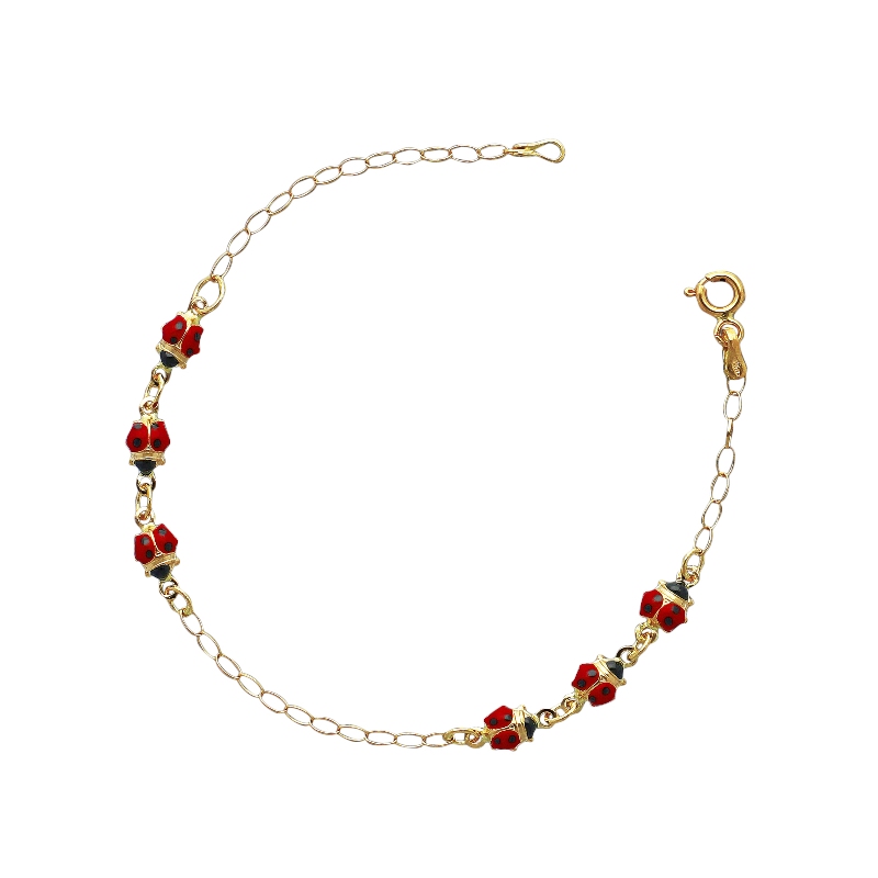 Bracelet femme Fantaisie en or jaune 18k avec six coccinelles