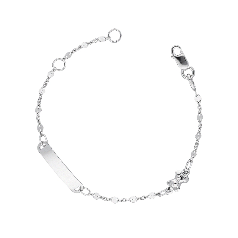 Bracelet enfant avec plaque et ourson en or blanc 18k