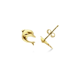 Boucles d'oreilles en Or Jaune 18k en Forme de Dauphin