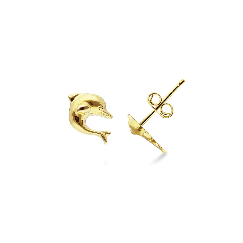 Boucles d'oreilles en Or Jaune 18k en Forme de Dauphin