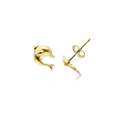 Boucles d'oreilles en Or Jaune 18k en Forme de Dauphin