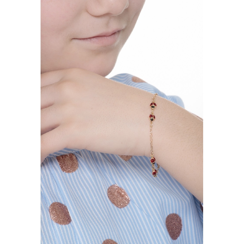 Bracelet femme Fantaisie en or jaune 18k avec six coccinelles