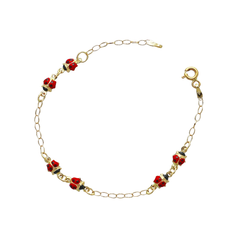 Bracelet femme Fantaisie en or jaune 18k avec six coccinelles
