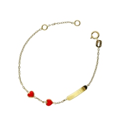 Bracelet pour Fille en Or Jaune 18k avec Plaque et Cœurs 