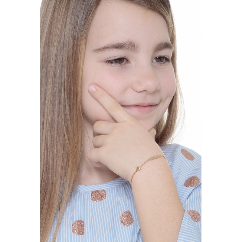 Bracelet en or jaune 18k avec plaque et cœur