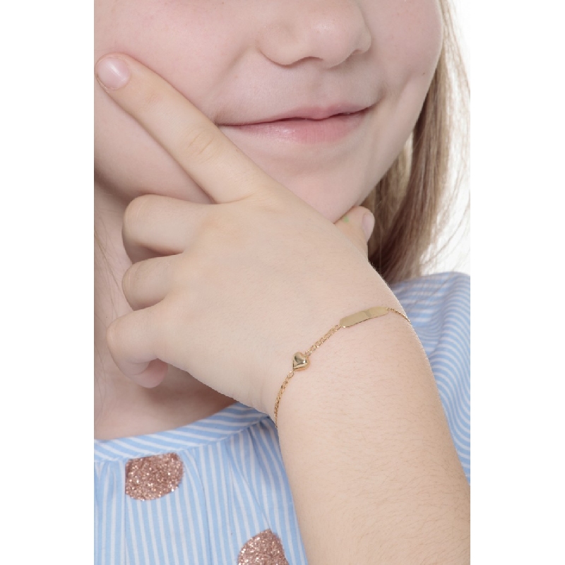 Bracelet en or jaune 18k avec plaque et cœur