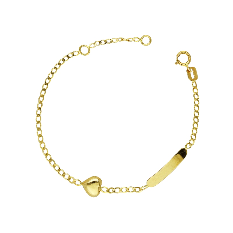 Bracelet en or jaune 18k avec plaque et cœur